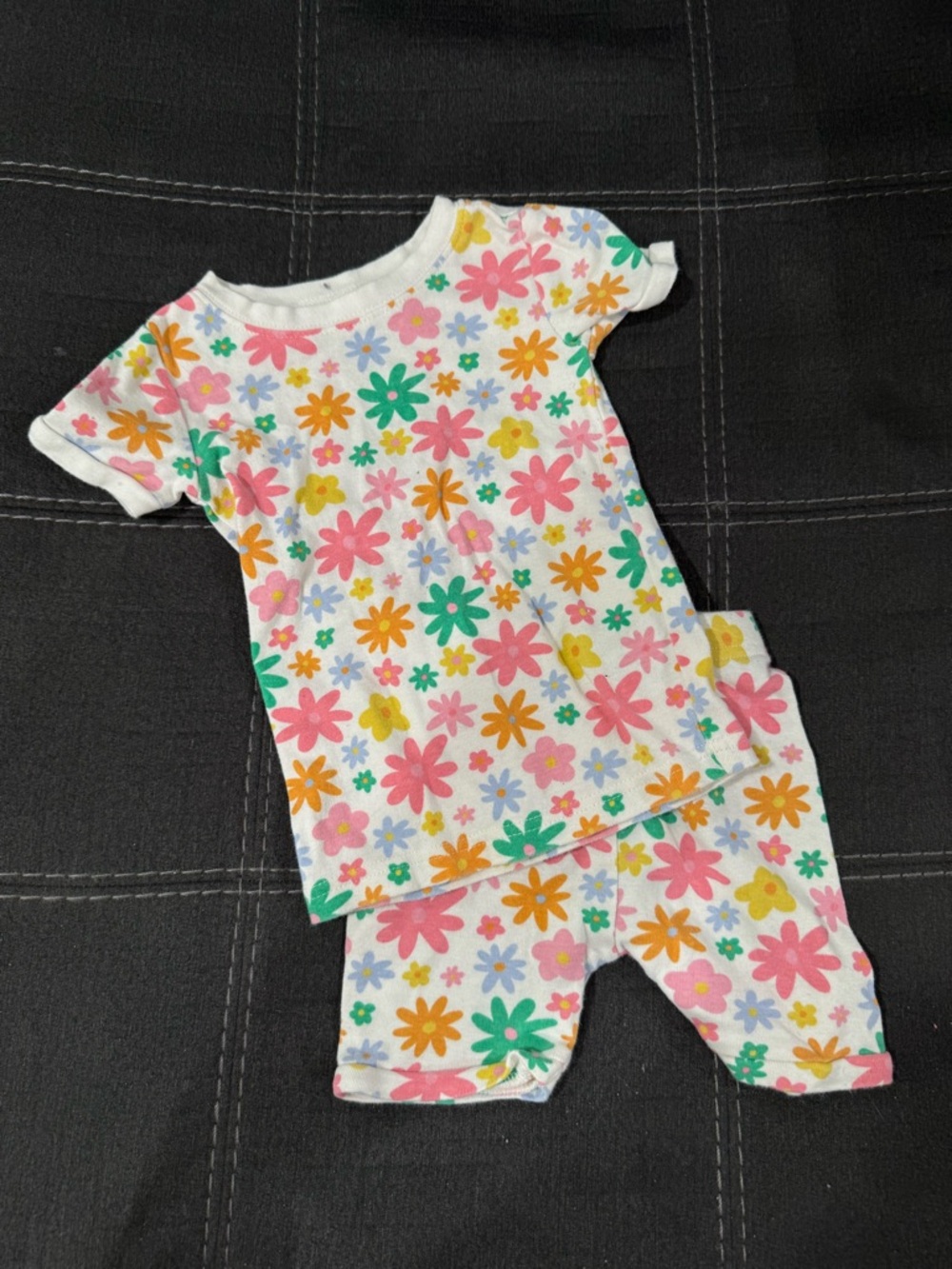 Old Navy White Floral Kids Pajama Set - Pink, Green & Yellow Flowers